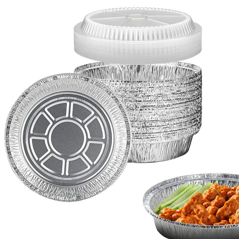 JIUMO 7-inch round aluminum pan with clear lid for easy meal prep.