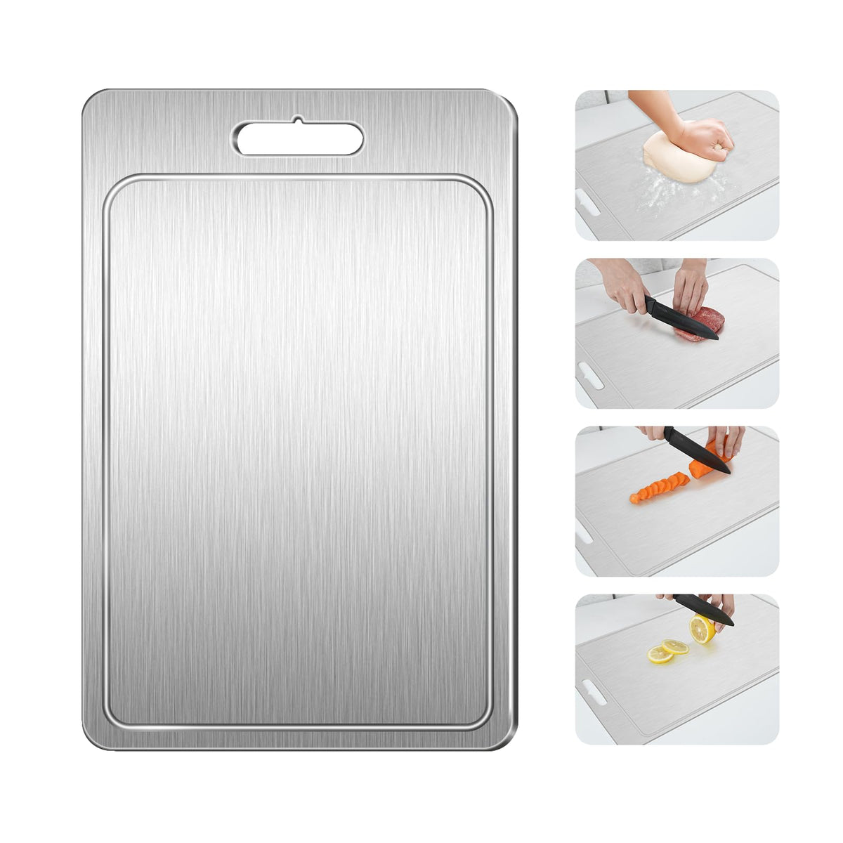 Jiwasio titanium cutting board front for vegetables keeps produce clean and odor-free.