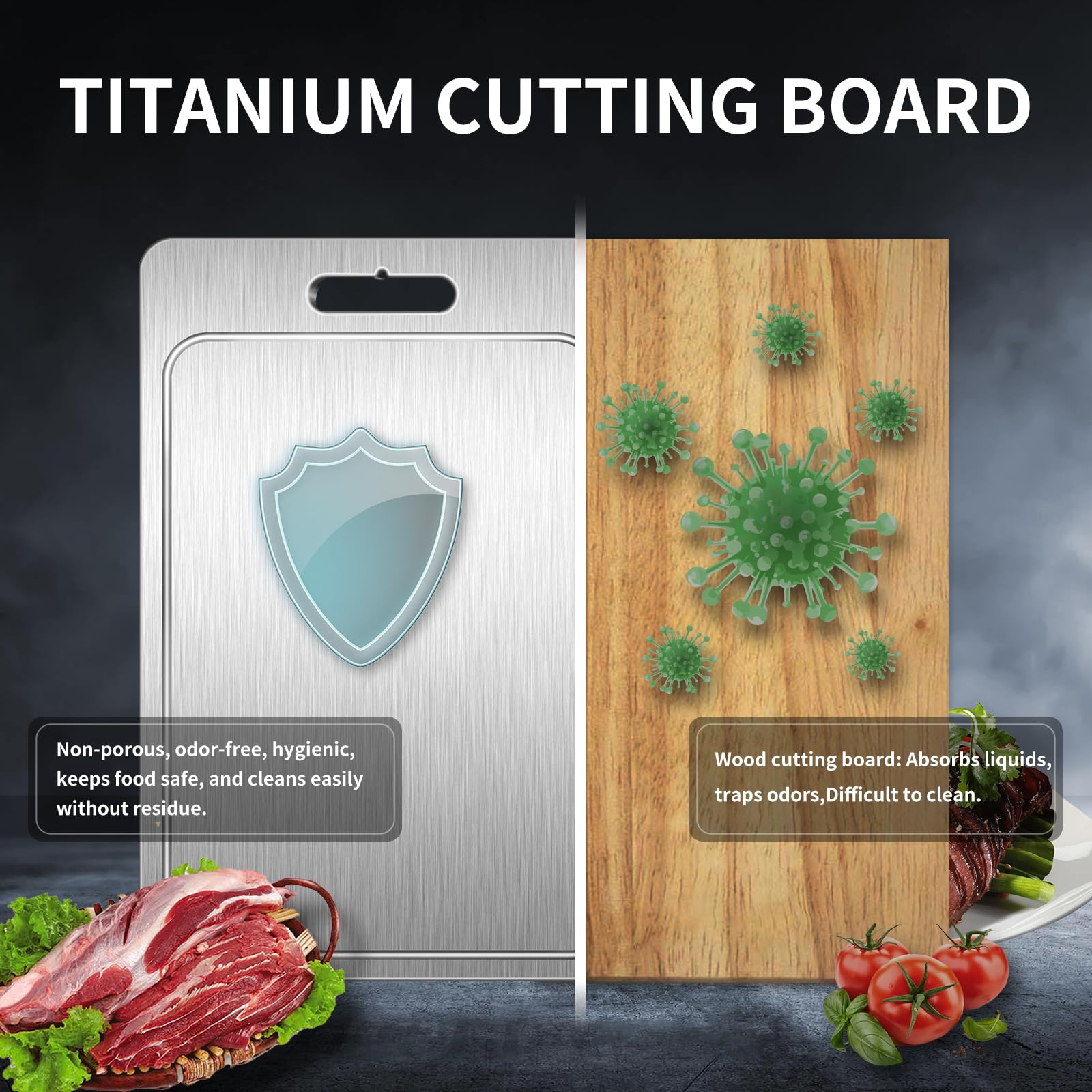 jiwasio Titanium Cutting Board juice groove keeps counter clean.