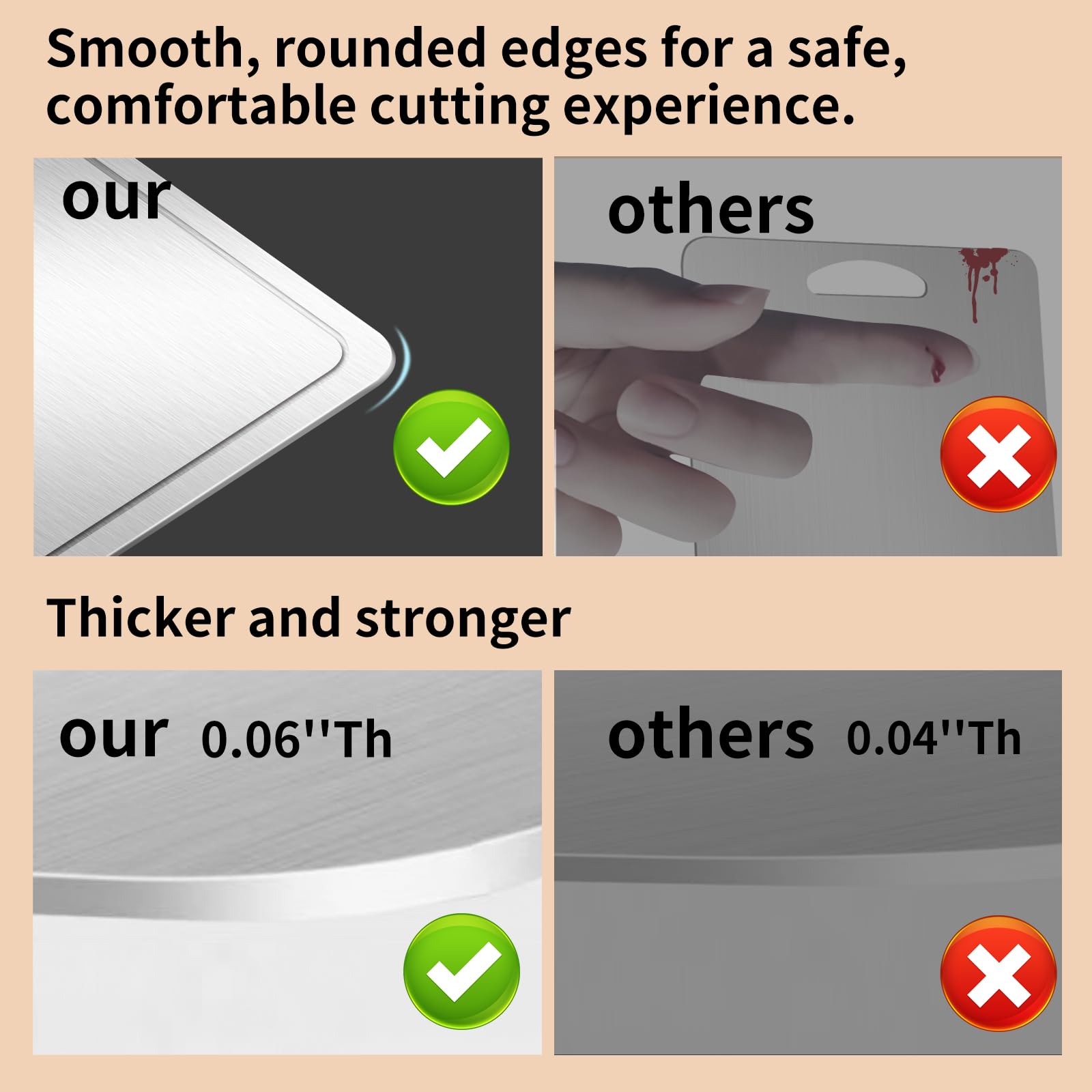 Jiwasio titanium cutting board smooth edges reduce hand scratches during chopping.