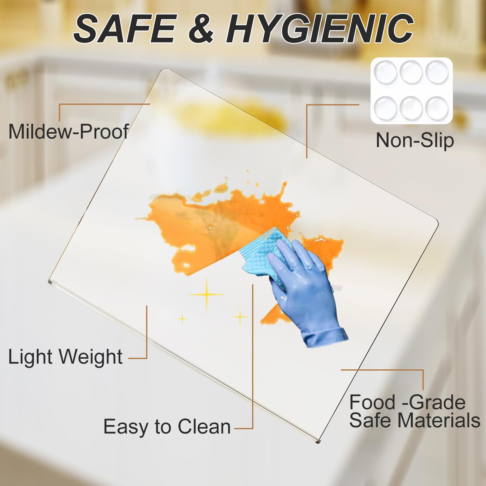 JJL cutting board shows anti-slip dots keeping slices secure during chopping.