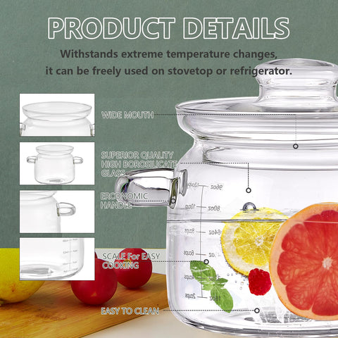 Jjojcll borosilicate glass stockpot with graduations for precise measuring.