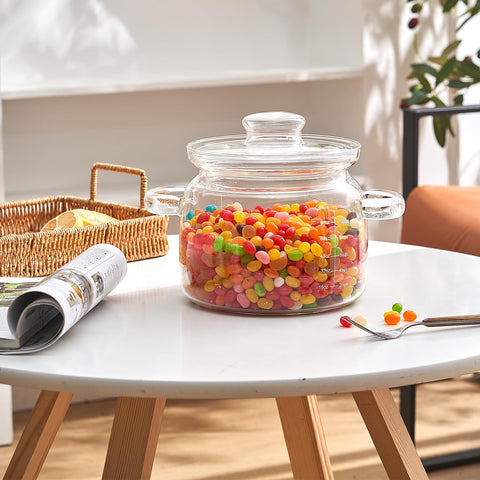 Jjojcll glass saucepan ideal for cooking and serving hot or cold.