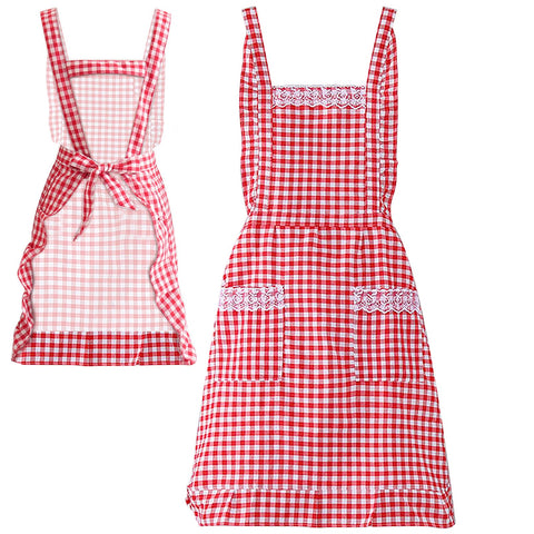 JJYHEHOT apron front view shows classic red-and-white gingham for everyday kitchen use.