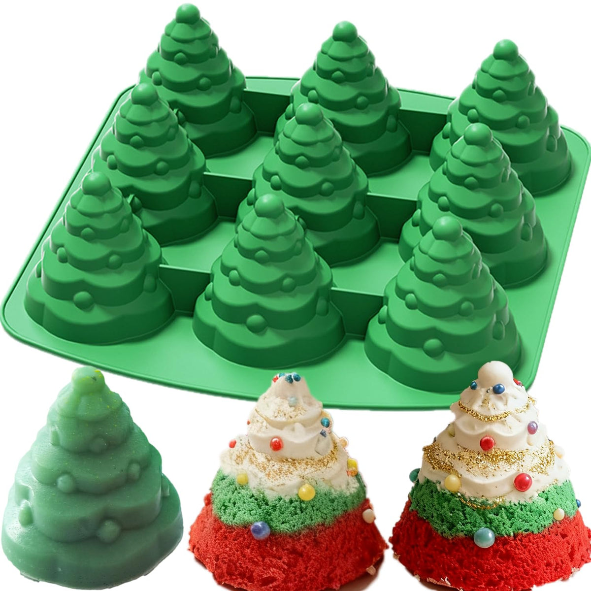 JJzxwish Christmas tree silicone mold for large mini cakes and chocolates, easy release.
