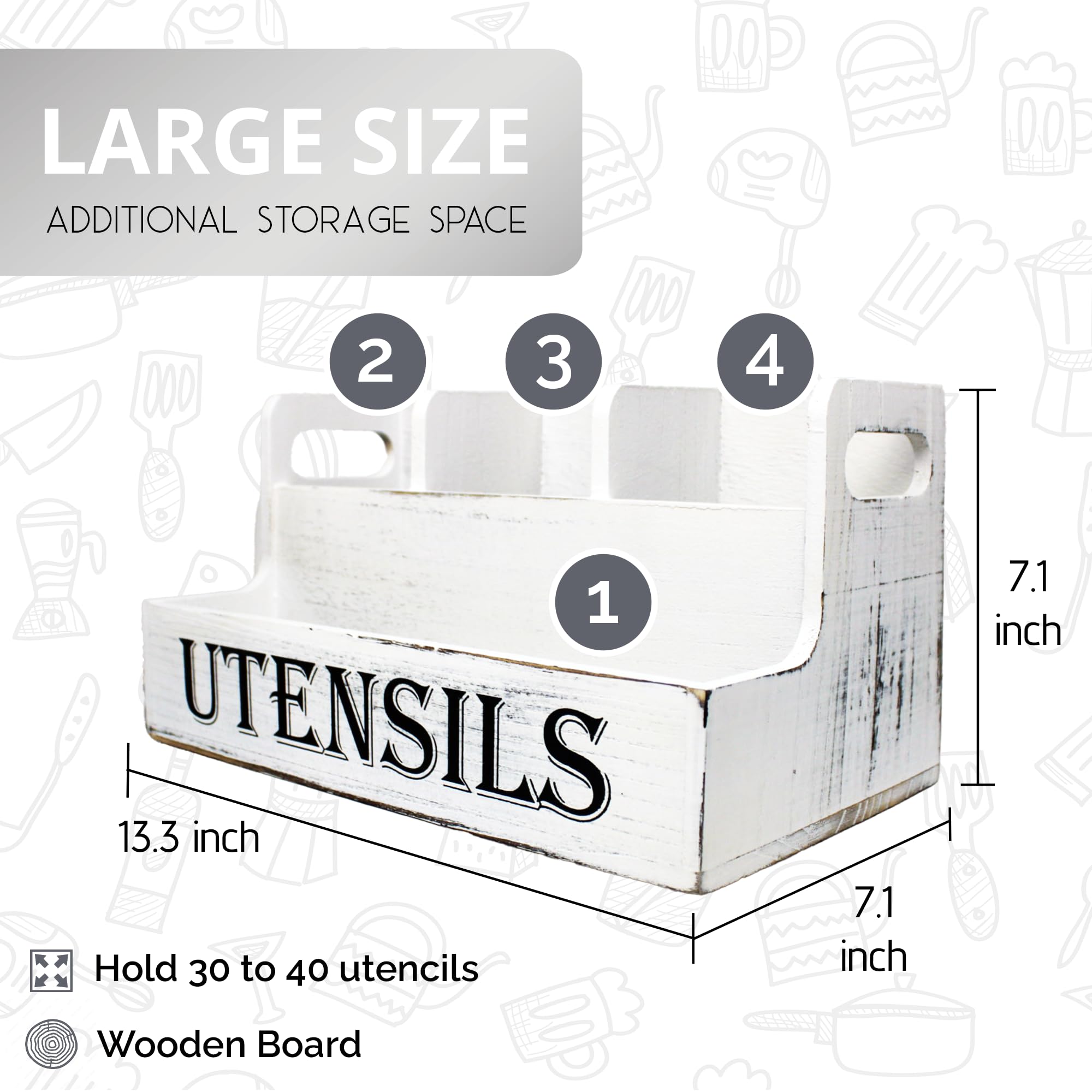 JKS Essentials distressed white finish complements any kitchen decor while organizing cutlery.