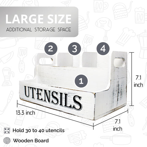 JKS Essentials distressed white finish complements any kitchen decor while organizing cutlery.