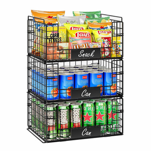 JKsmart 3-pack XXL stackable wire baskets with handles for pantry organization and easy access.