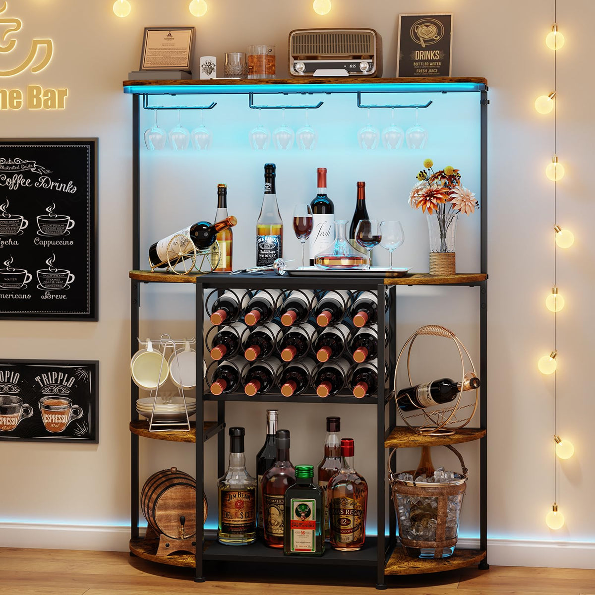 JKsmart 4-tier wine rack with LED lights enhances home bar ambience