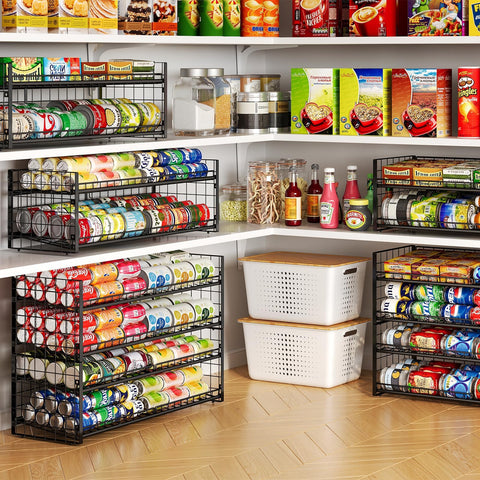 JKsmart black finish adds sleek look to organize canned foods neatly.