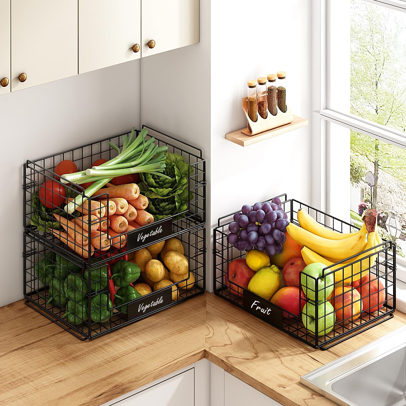 JKsmart foldable wire baskets save space when not in use.