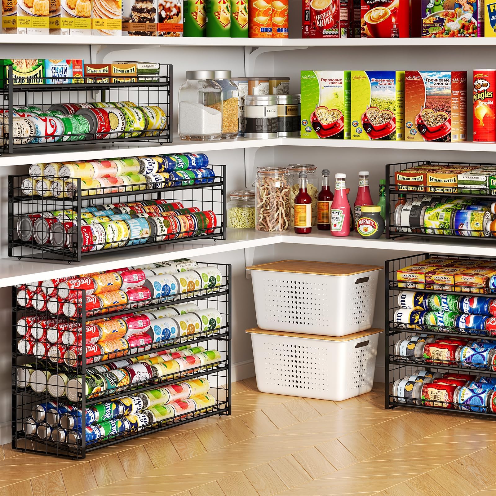 JKsmart rack on a full pantry shelf showcasing generous capacity