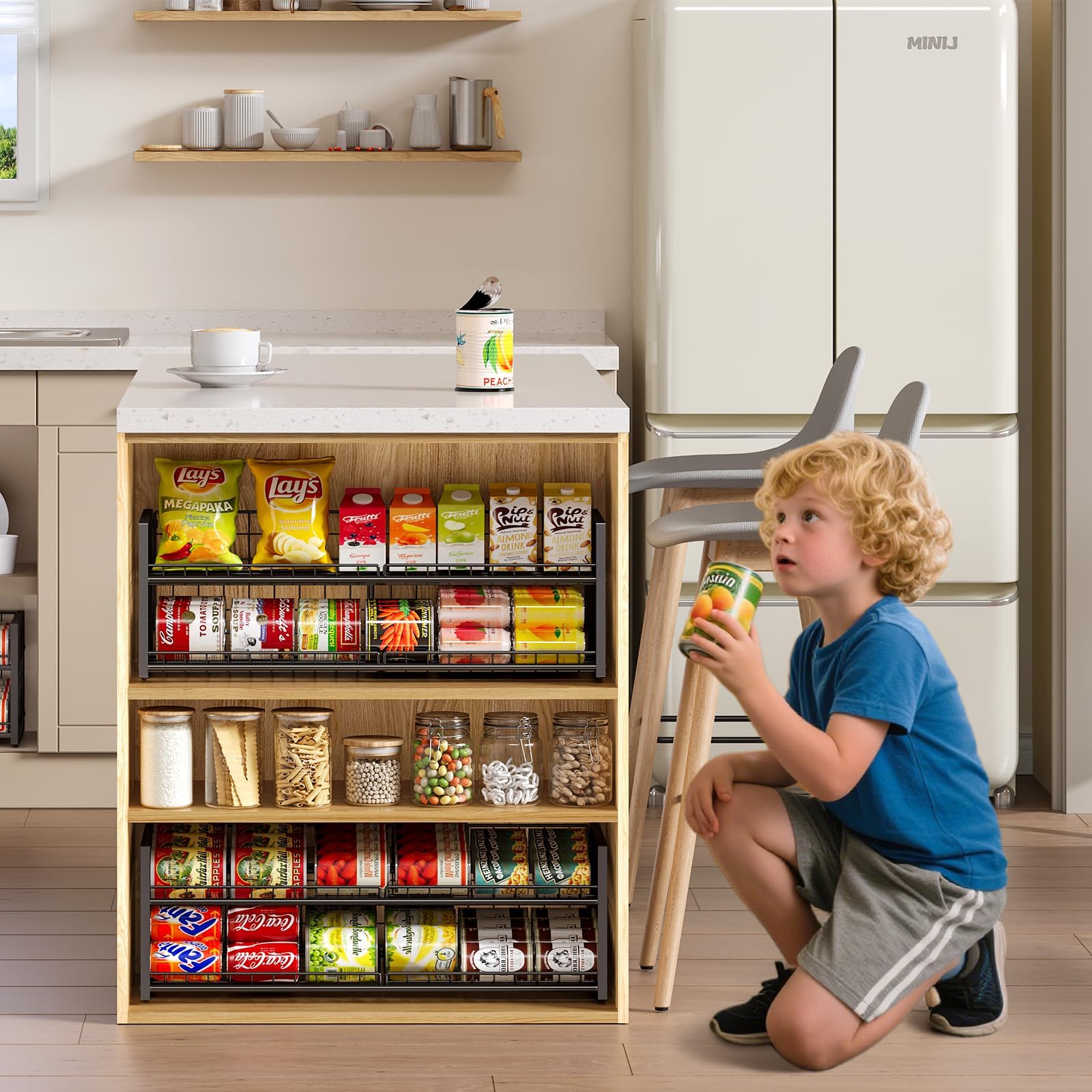 JKsmart secure back net panel prevents spills while organizing cans.