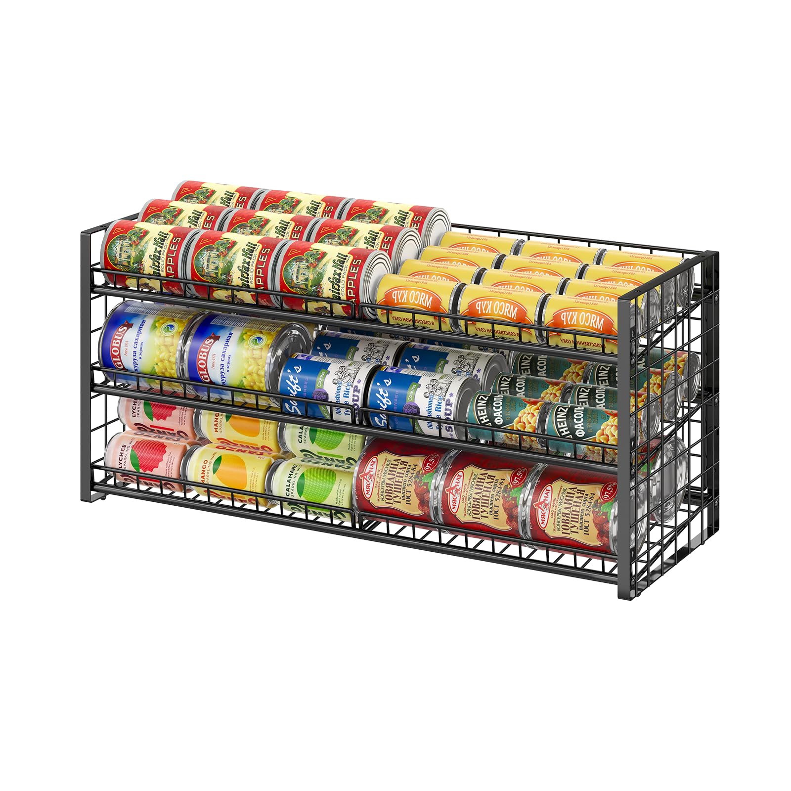 JKsmart three-tier can rack on a pantry shelf for organized storage
