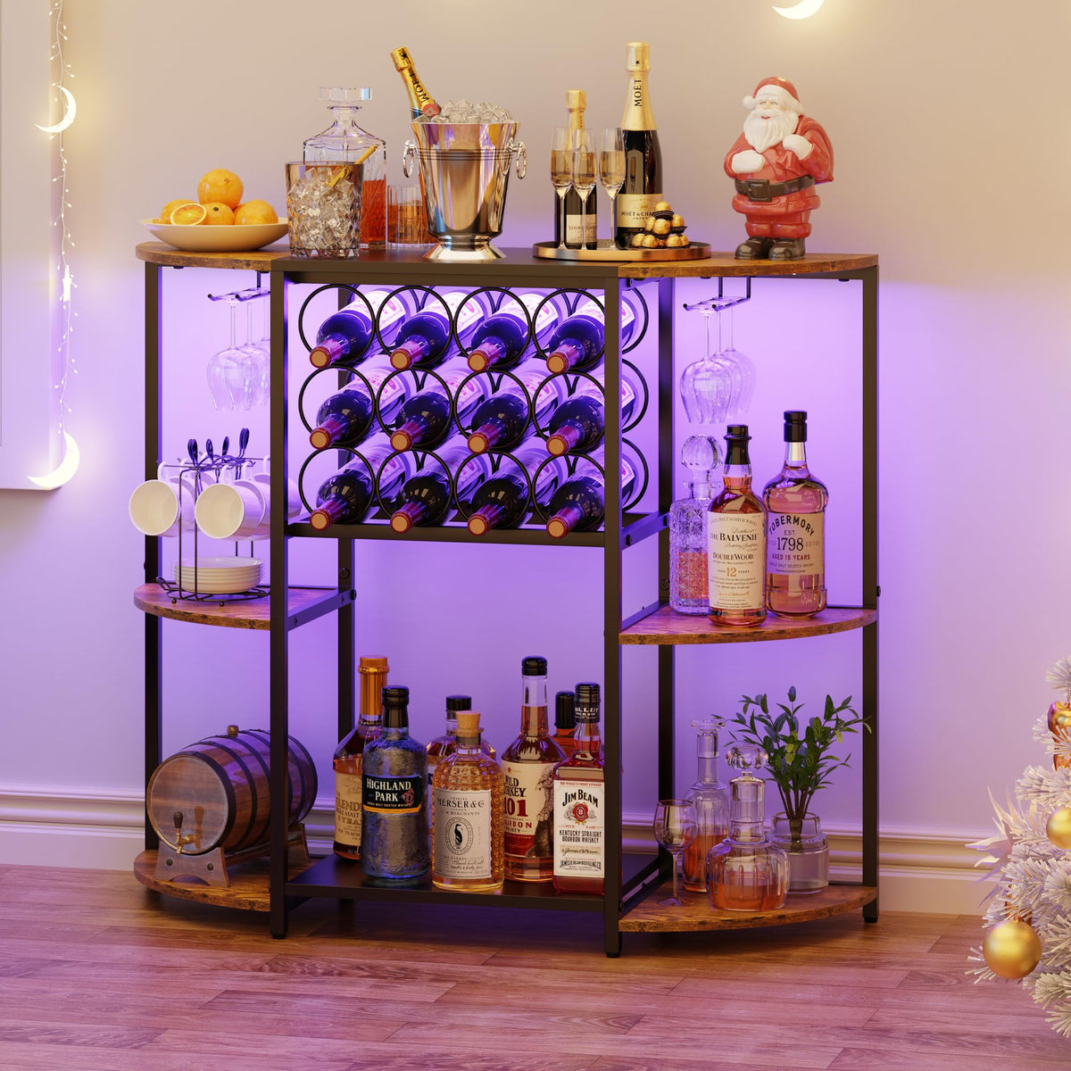 JKsmart wine bar cabinet with LED light strip for ambient color