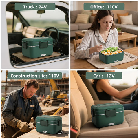 Multi-voltage support enables use with car, truck, or home power