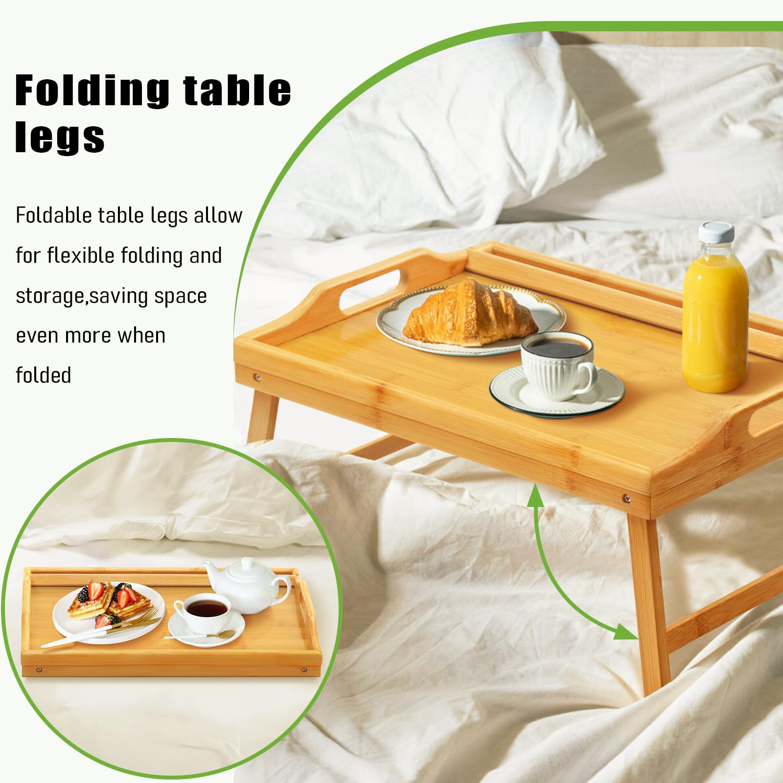 JMLHMXC bed tray table folding-legs design for compact storage.