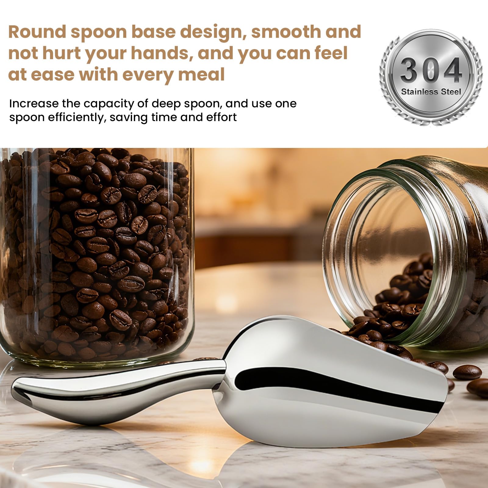 Jmulriu polished surface prevents sticking for quick scooping.