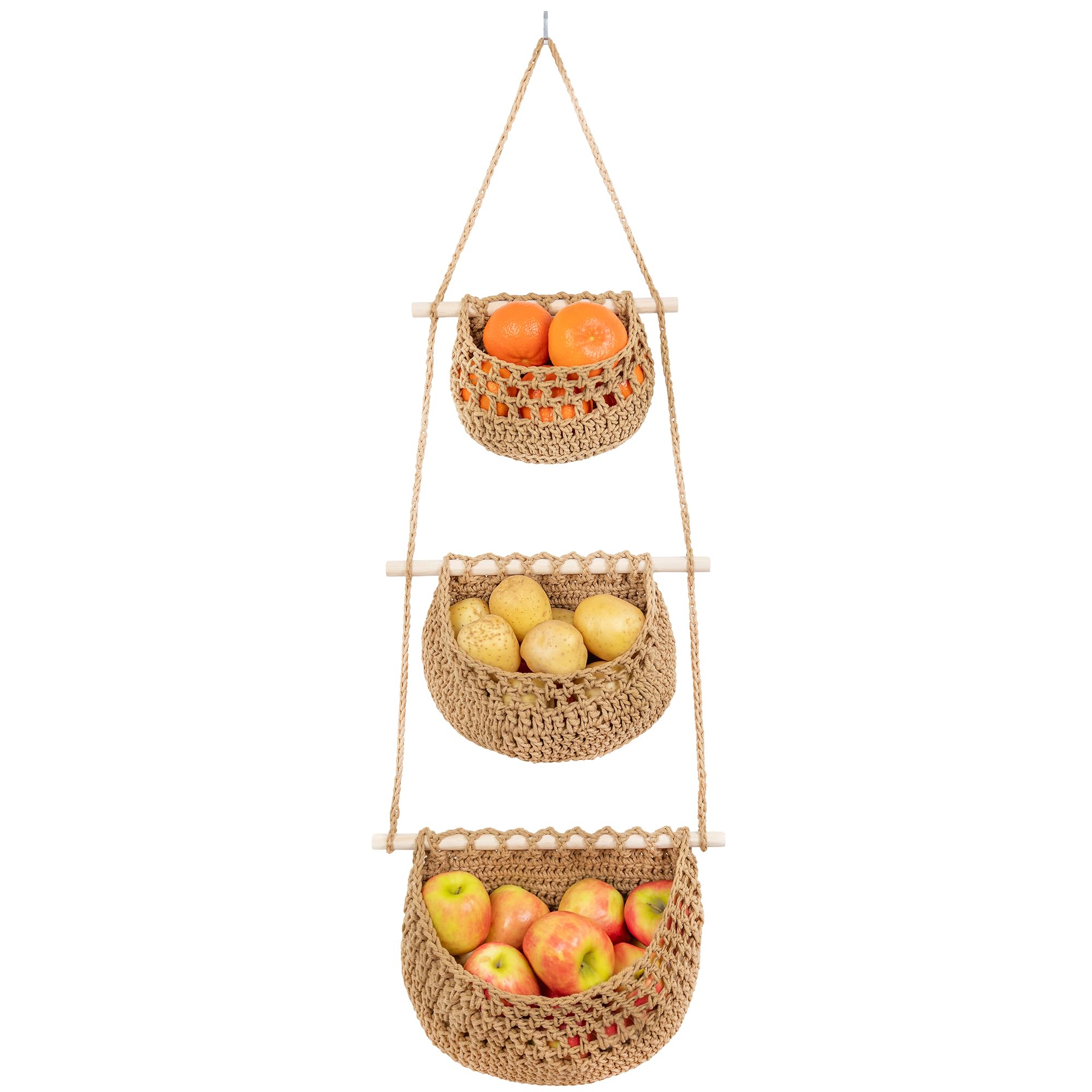 JMZ E Home cotton hanging fruit basket 3 tier for kitchen organization