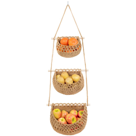 JMZ E Home cotton hanging fruit basket 3 tier for kitchen organization