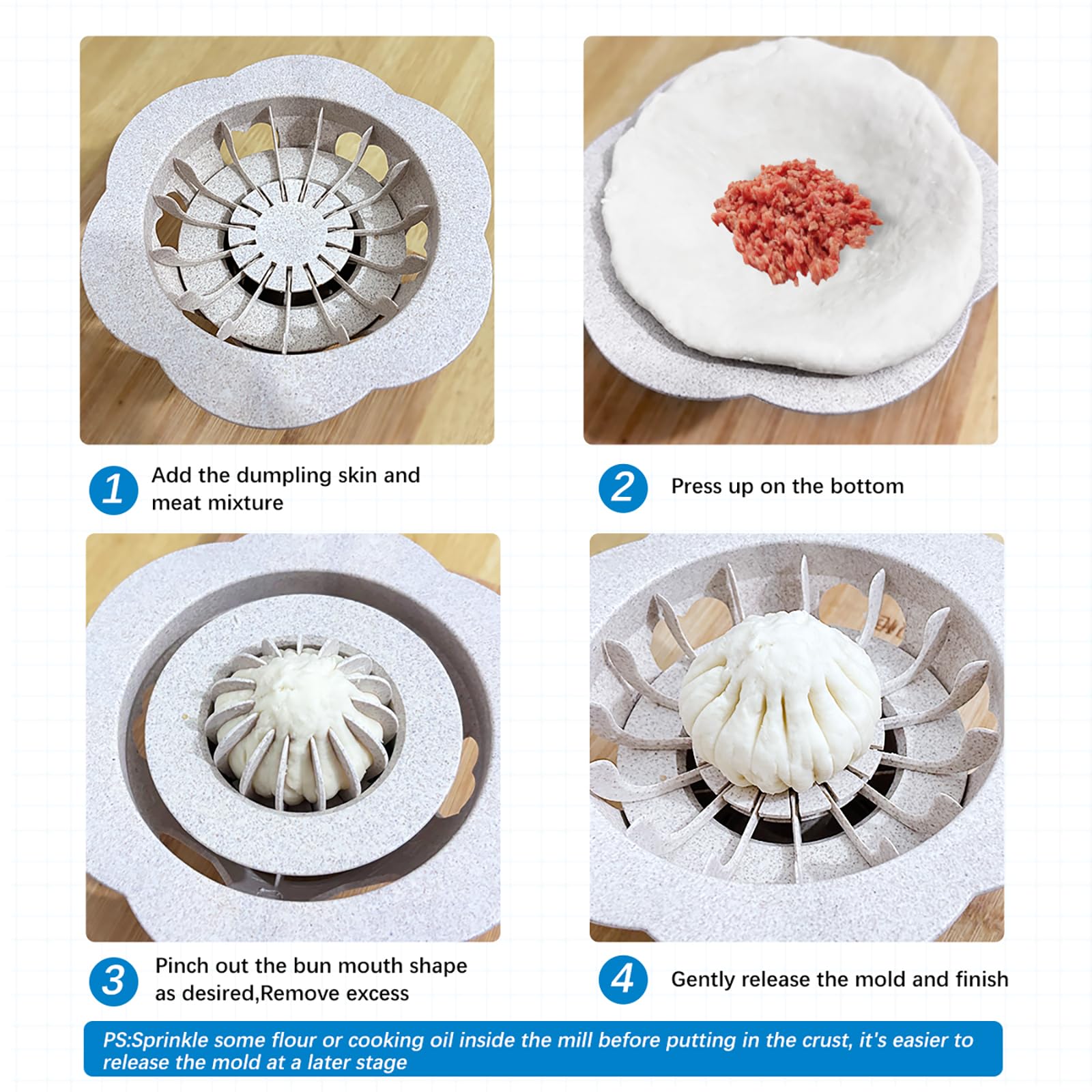 jnhuy Baozi Maker shows food-grade PP material for safe dough shaping.