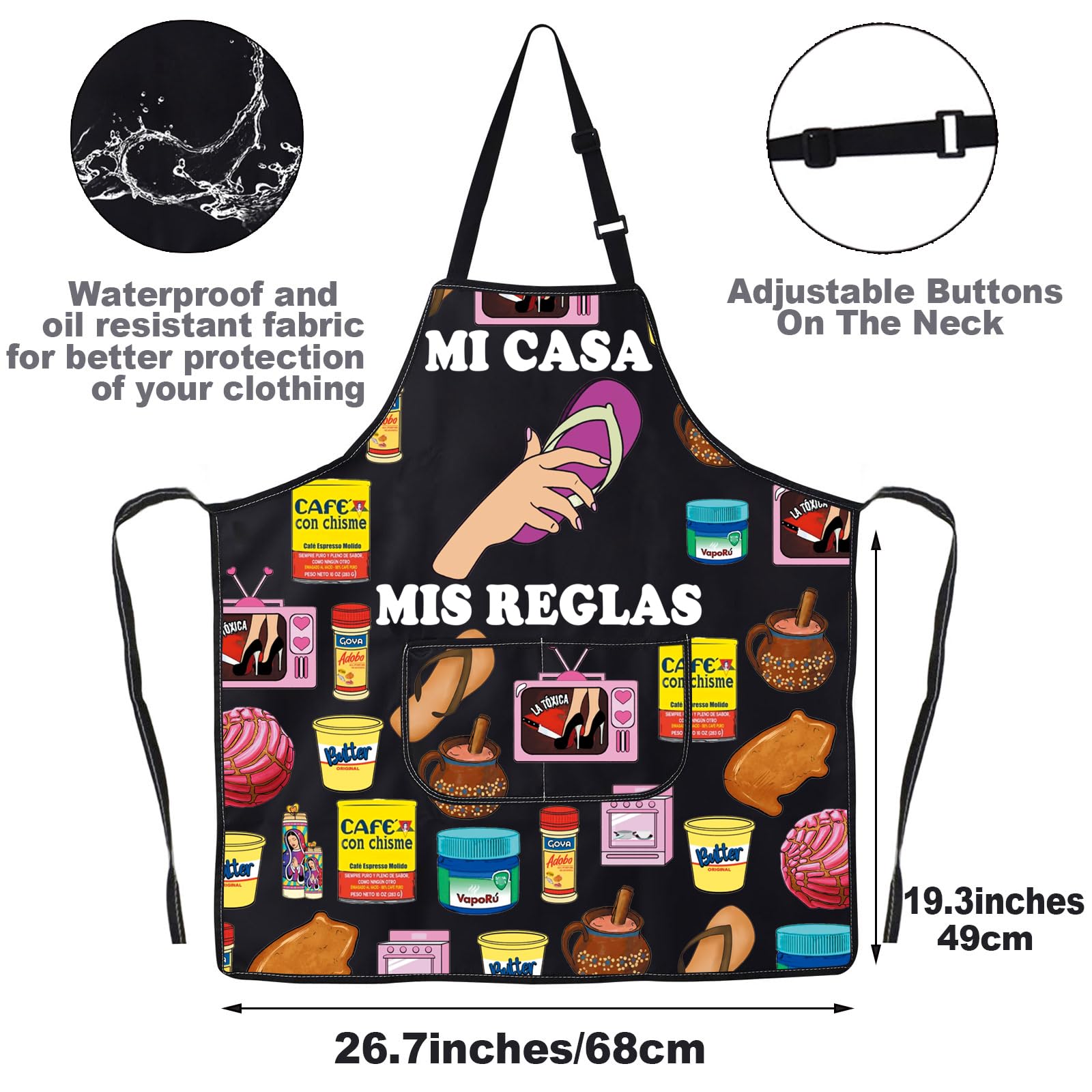 JNIAP Latina Mom Apron neck adjustment detail for a comfortable, customized fit.