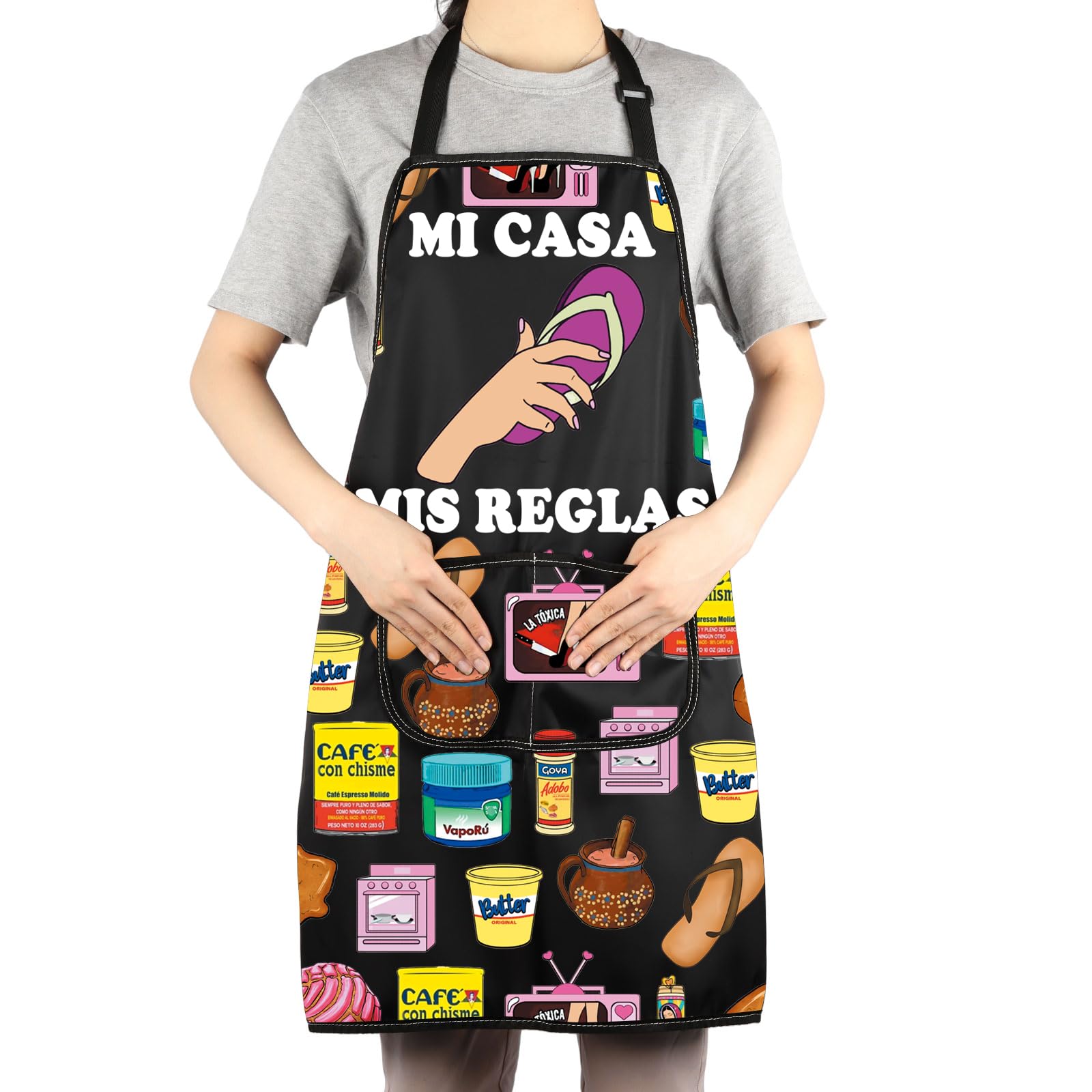 JNIAP Latina Mom Apron waterproof and oil-resistant fabric protects clothing during tasks.
