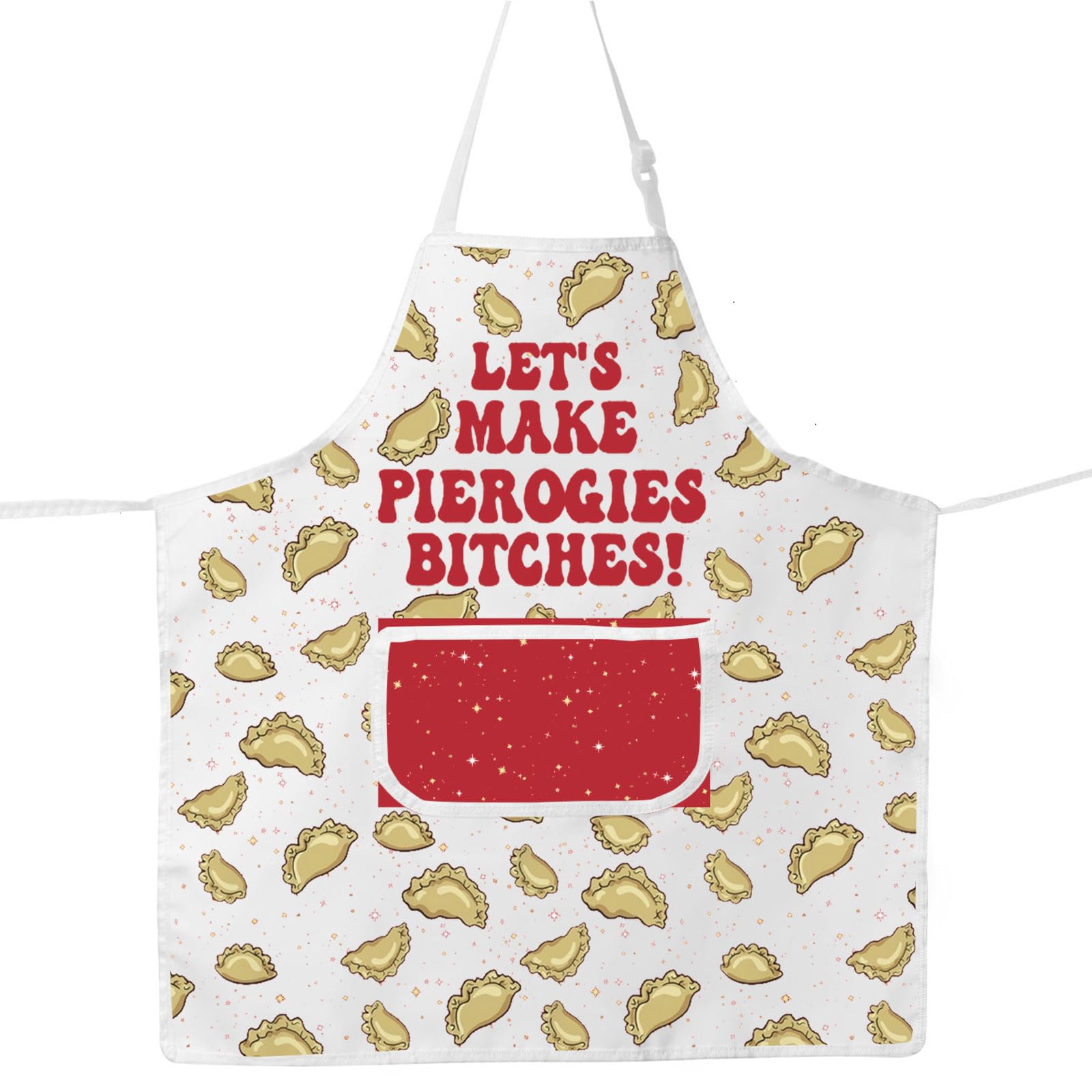 JNIAP Pierogi Apron front print for vibrant cooking sessions and protection.