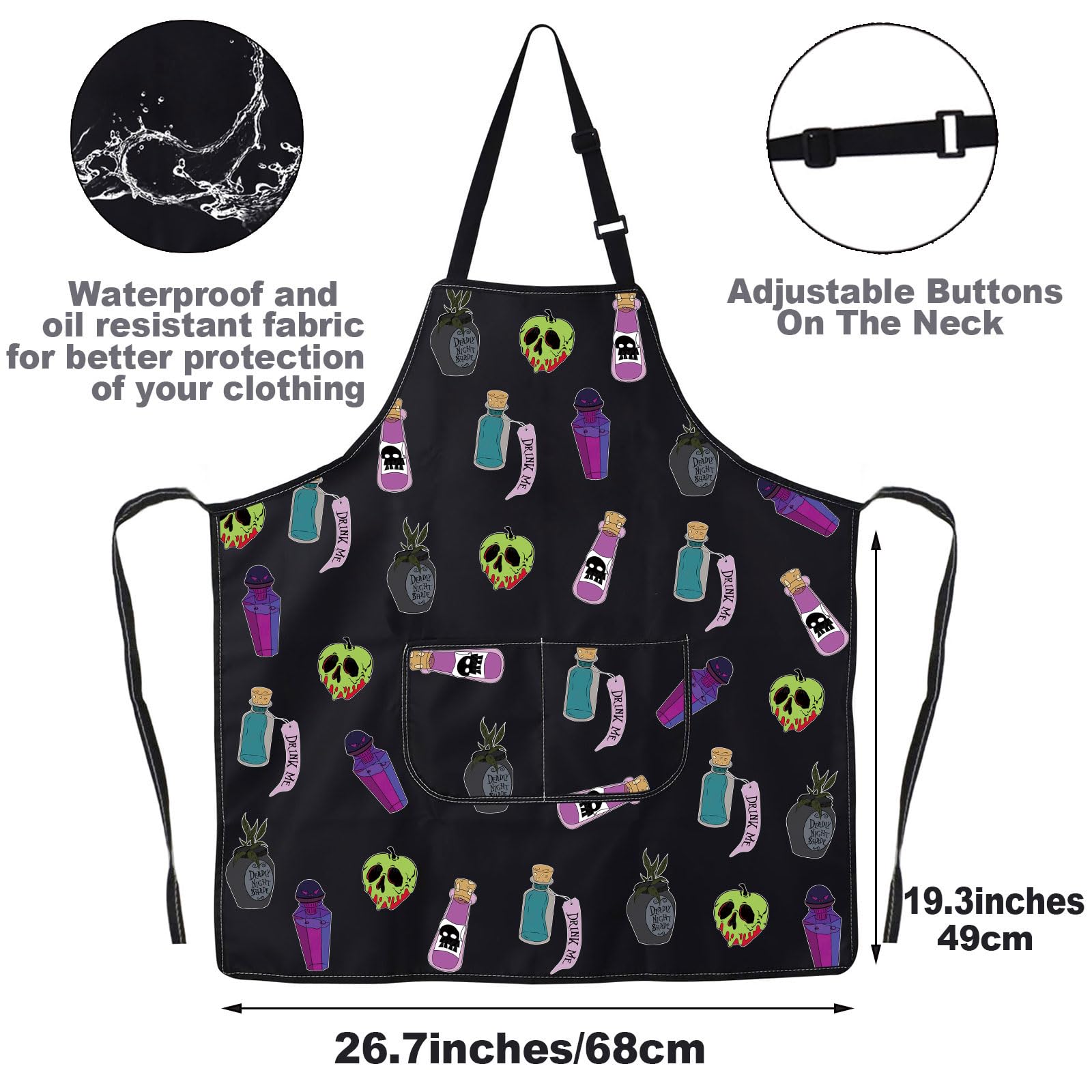 JNIAP Villain Poison Apron size: 49x68 cm fits most body types comfortably.