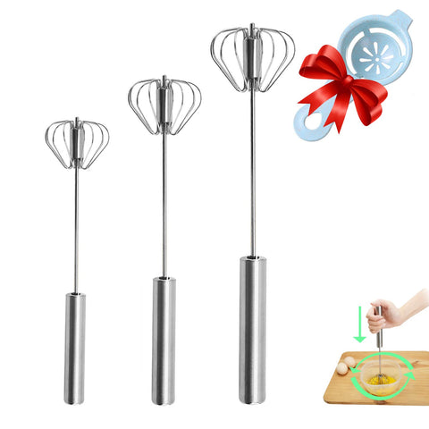 Jninexiu semi-automatic whisk with egg-beater blades for quick, even batter mixing.