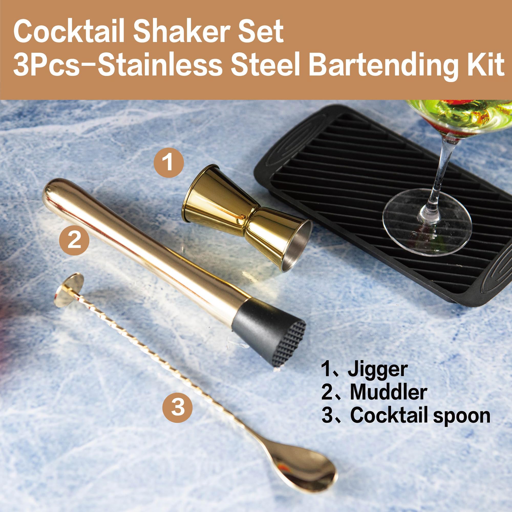 JNWINOG gold bar tools set close-up, elegant mirror finish.