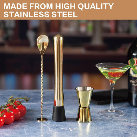 JNWINOG gold cocktail spoon 12inch, ideal for stirring and layering cocktails.