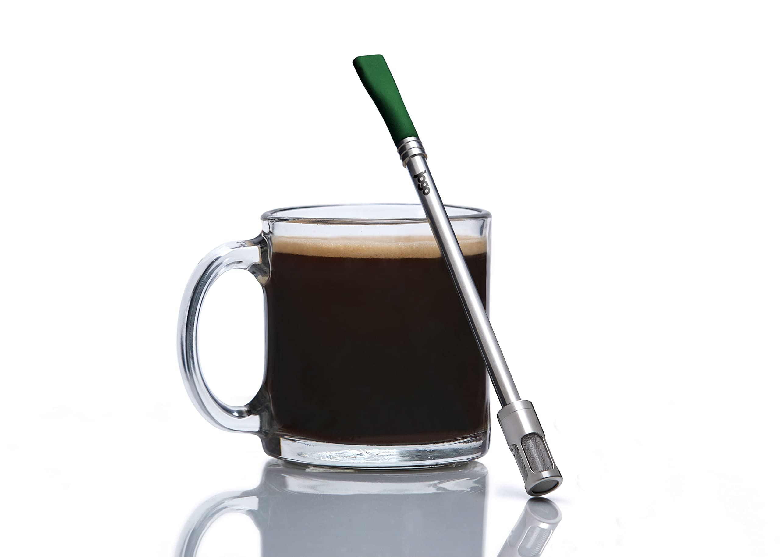 JoGo coffee-tea brewing straw bottle top shows portable on-the-go brewing capability.