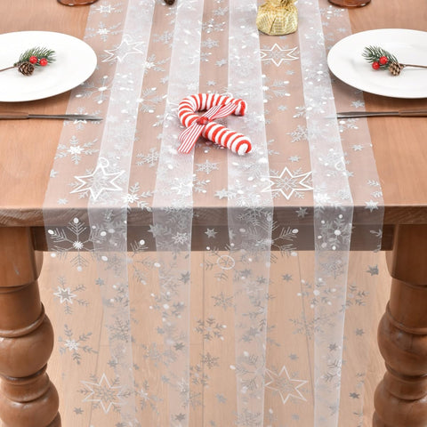 Joanlody sheer tulle runner lets the table shine through with a gentle glow