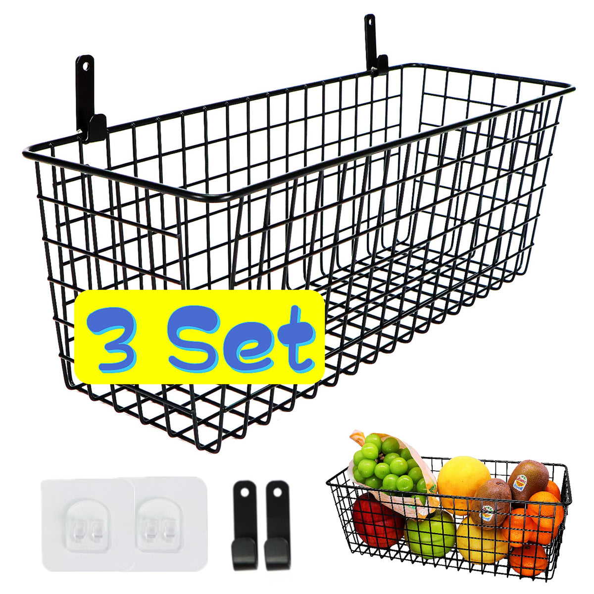 Joben Oligey wall-mounted 3-set baskets provide sturdy, space-saving storage.