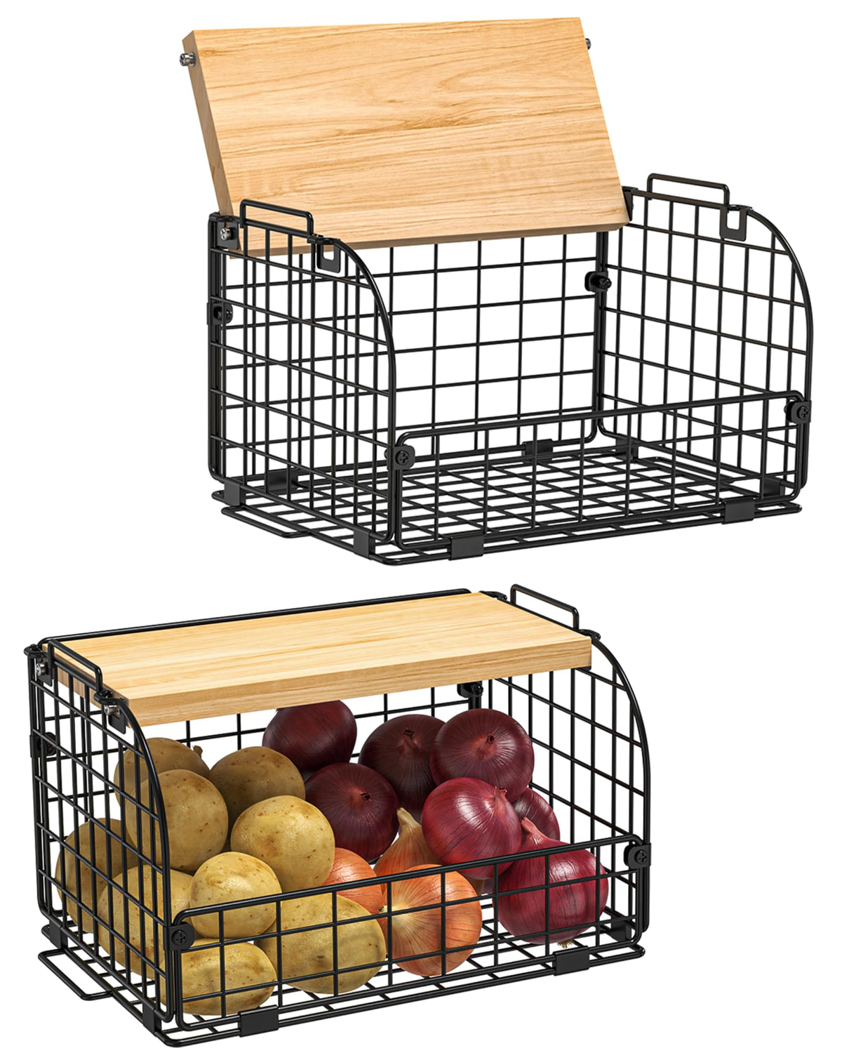 Joben Oligey stackable wire basket with openable top enhances counter organization