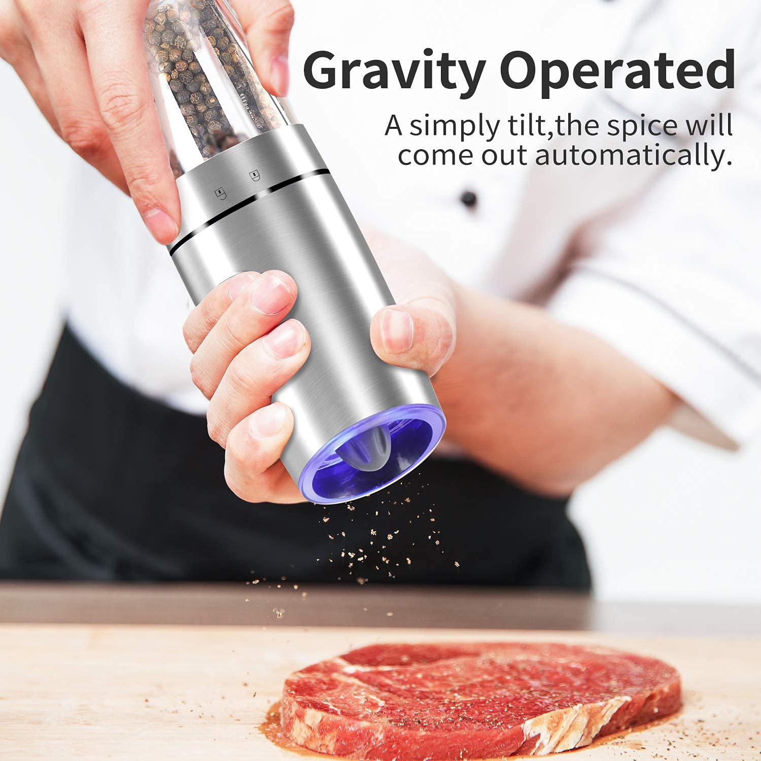 JOBKIM Gravity Grinder top-knob adjustment lets you tailor coarseness for different spices.