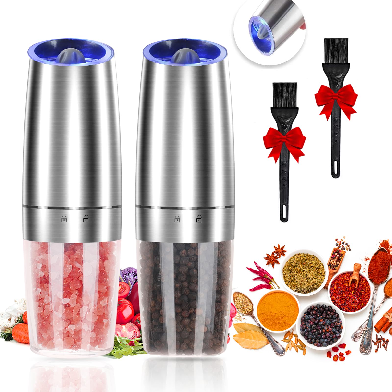 JOBKIM Gravity Grinder Two-Pack ready for effortless table seasoning with friends.