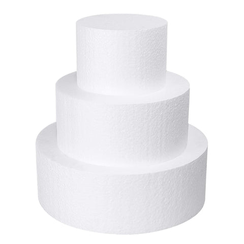 JOBVERT 3-tier foam cake dummy in white showing 4-inch 6-inch and 8-inch tiers for decorating practice.
