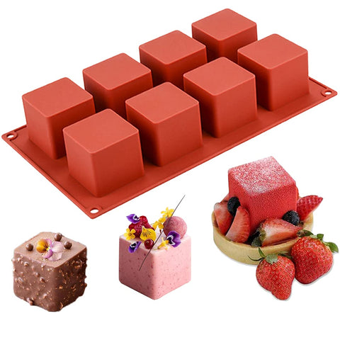 JOERSH cube cake silicone mold with eight cavities, easy release for batch desserts