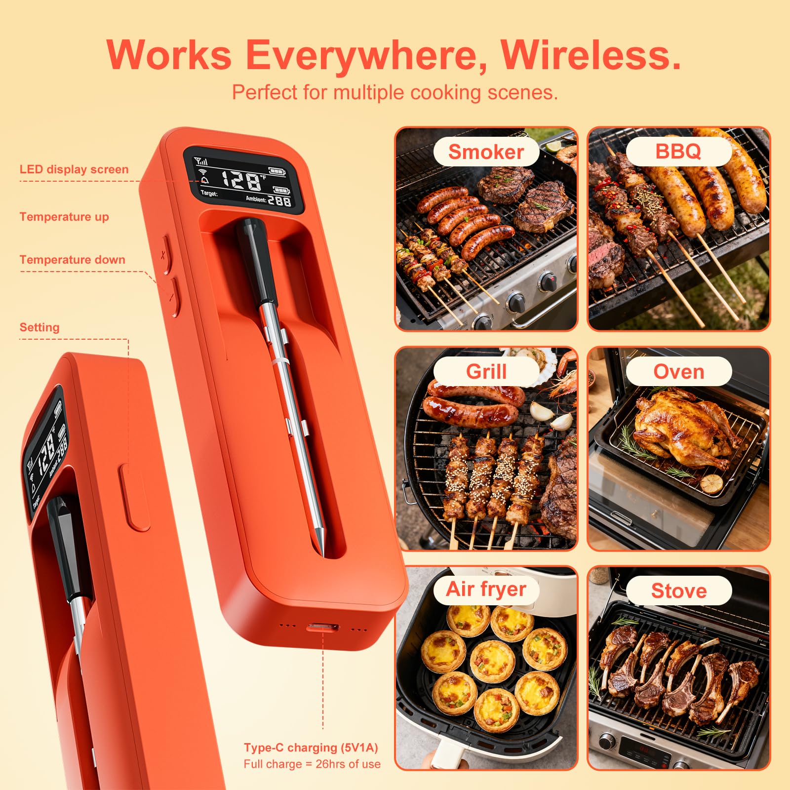 Bluetooth 5.3 connectivity with app alerts for real-time cooking updates.