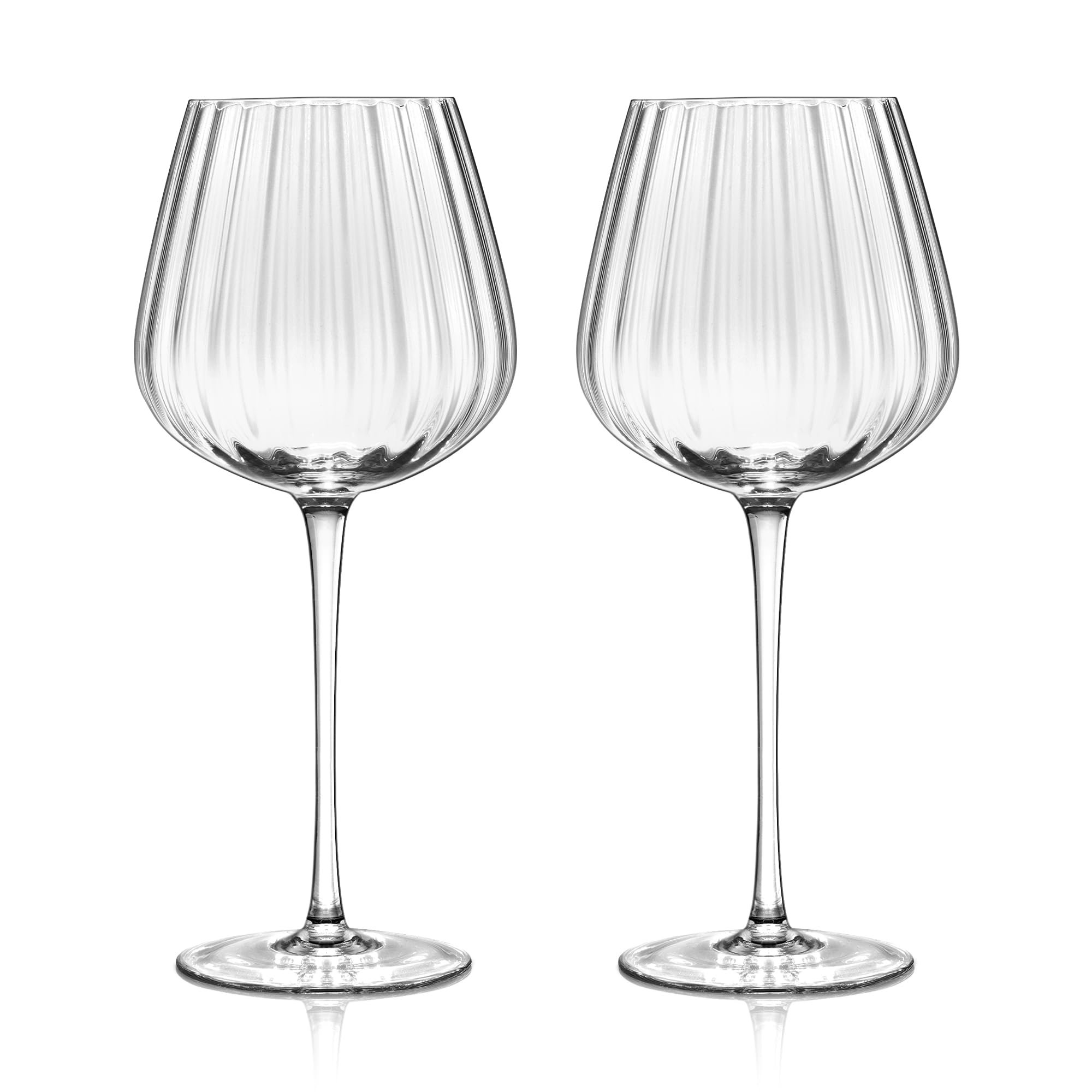 Joeyan clear ribbed stem wine glass highlighting light refraction for red or white wine