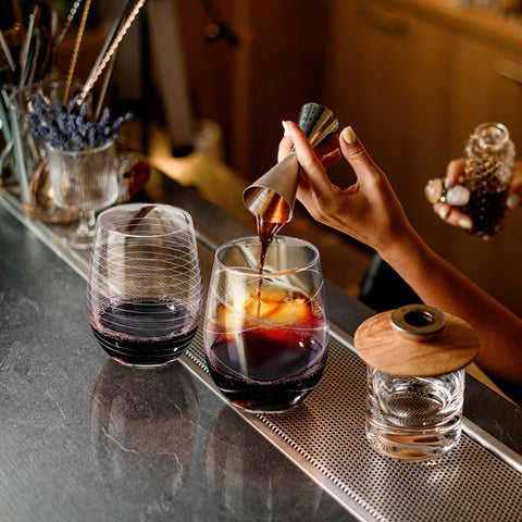 Joeyan set of 4 wine glasses packaged for gifting.