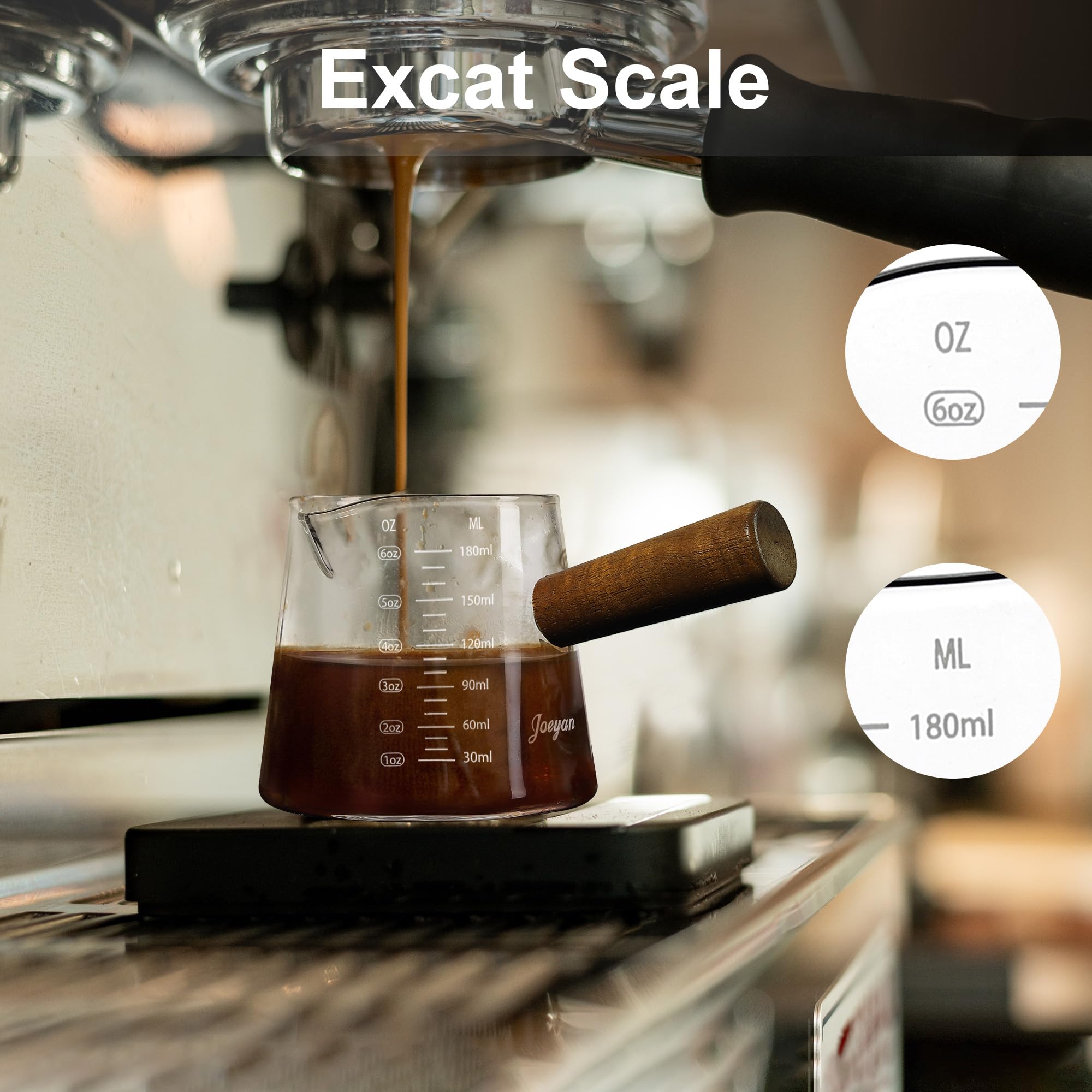 Joeyan wooden-handle measuring cup offers a comfortable grip during pouring