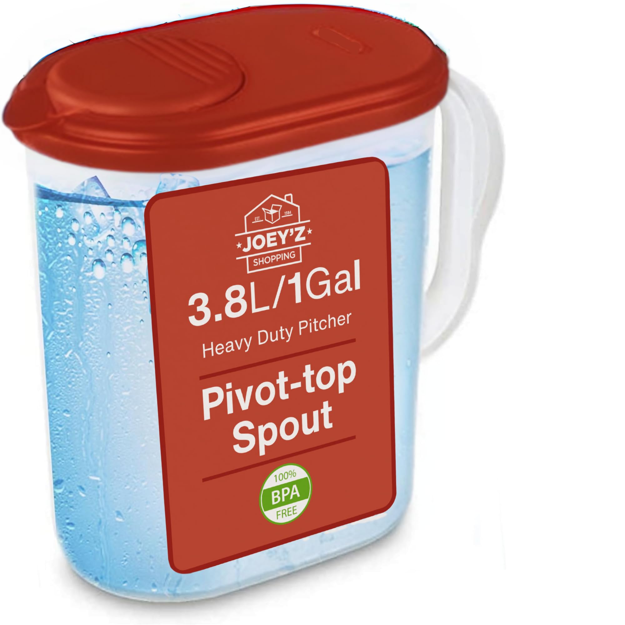 JOEY'Z 1-gallon pitcher with lid and pivot-top spout for easy pouring