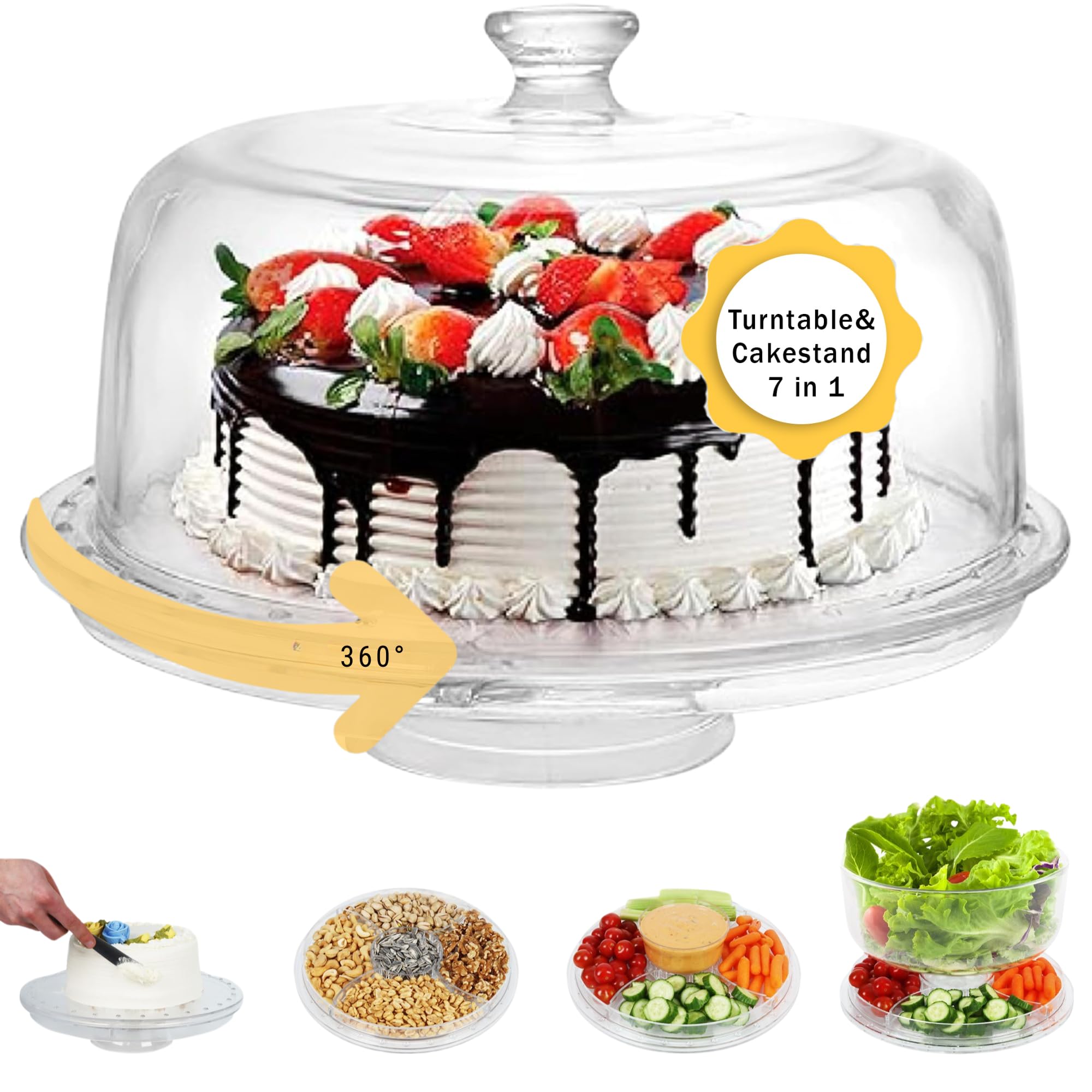 JOEY'Z 7 in 1 rotating cake stand with dome for pristine dessert display