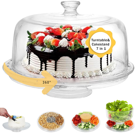 JOEY'Z 7 in 1 rotating cake stand with dome for pristine dessert display