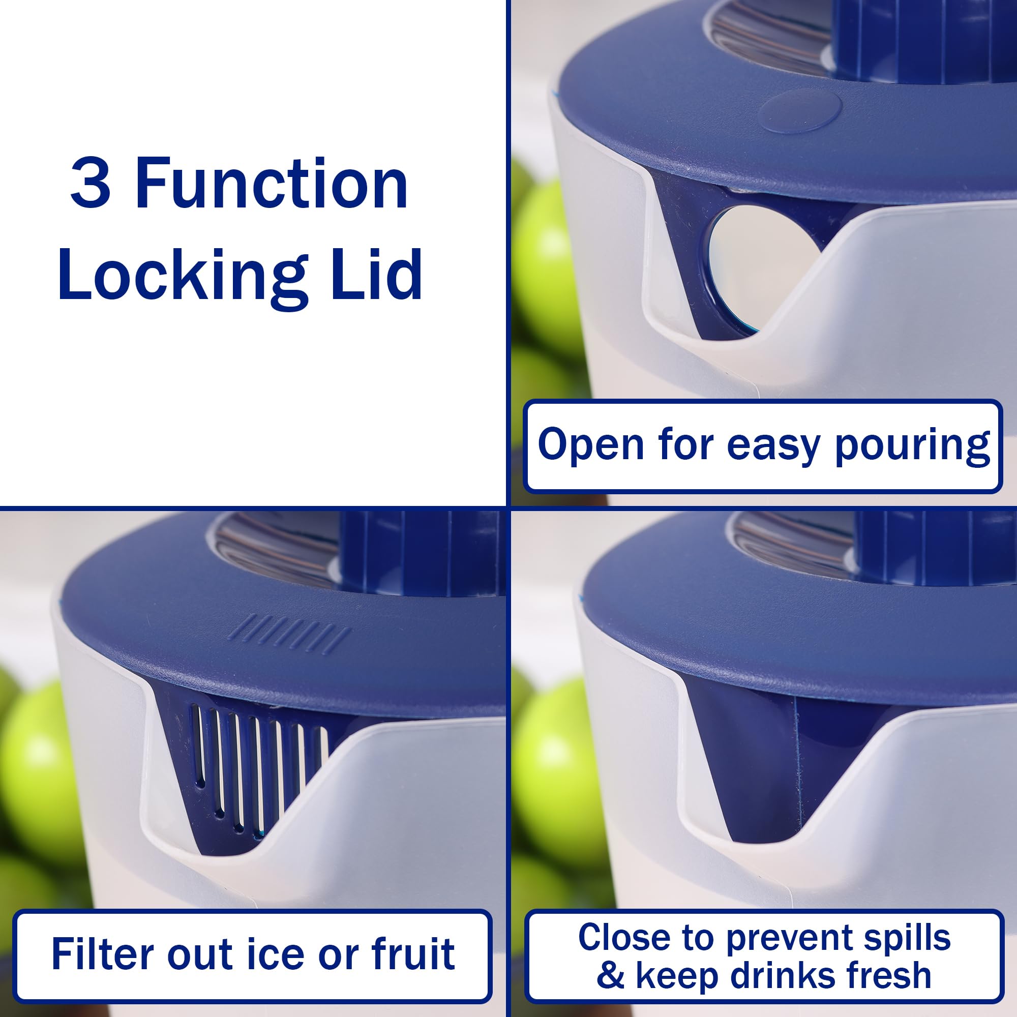 JOEY'Z pivot-top spout lid for smooth, controlled pouring.