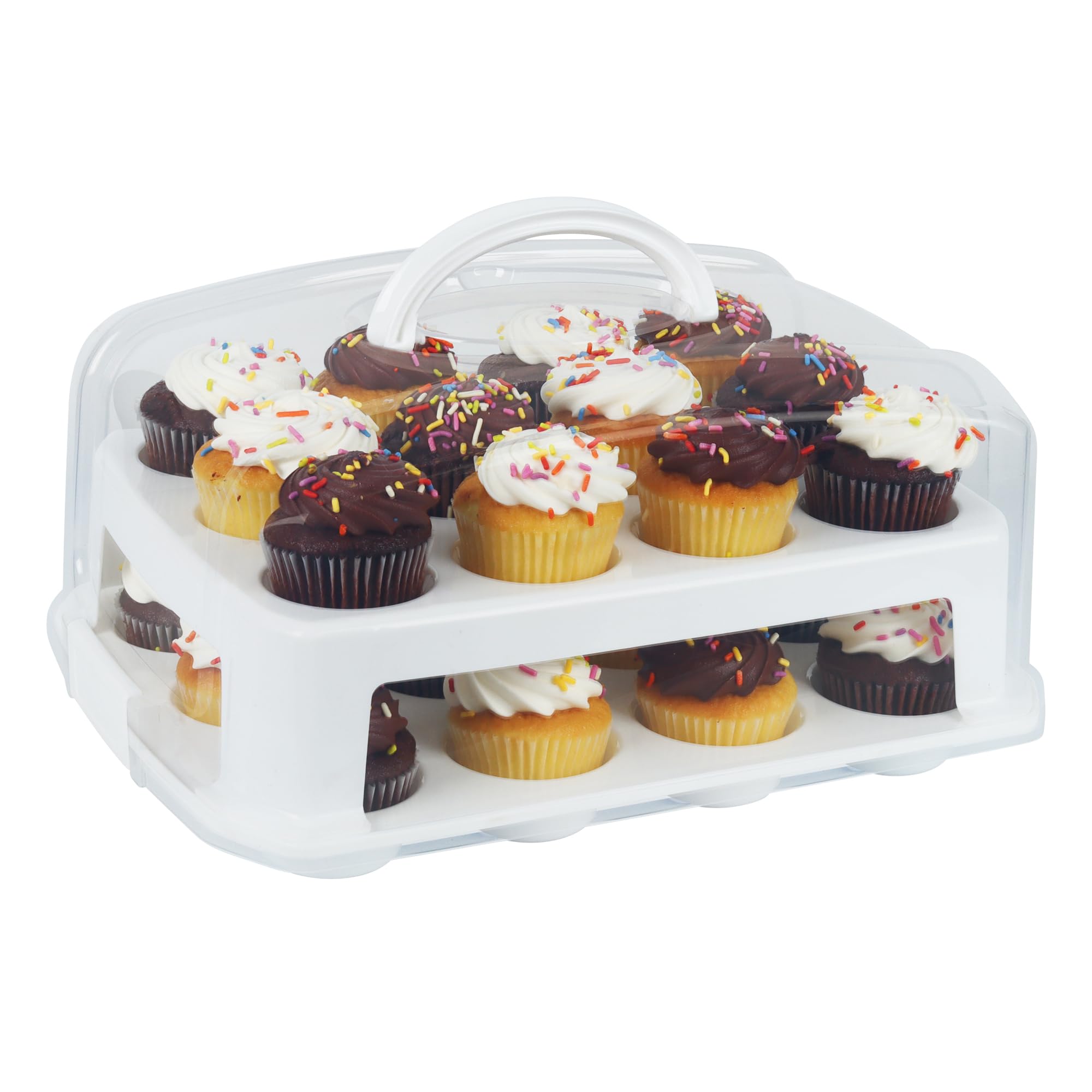 Joey'z two-tray system keeps 24 cupcakes secure en route.
