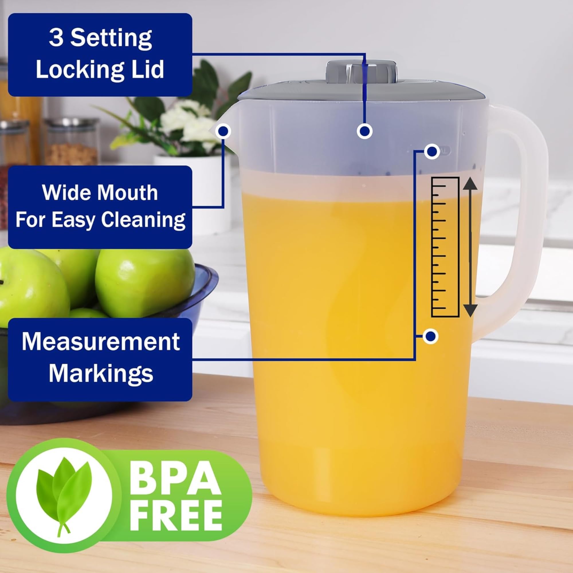 JOEY'Z pitcher pivot-top lid for easy pouring.